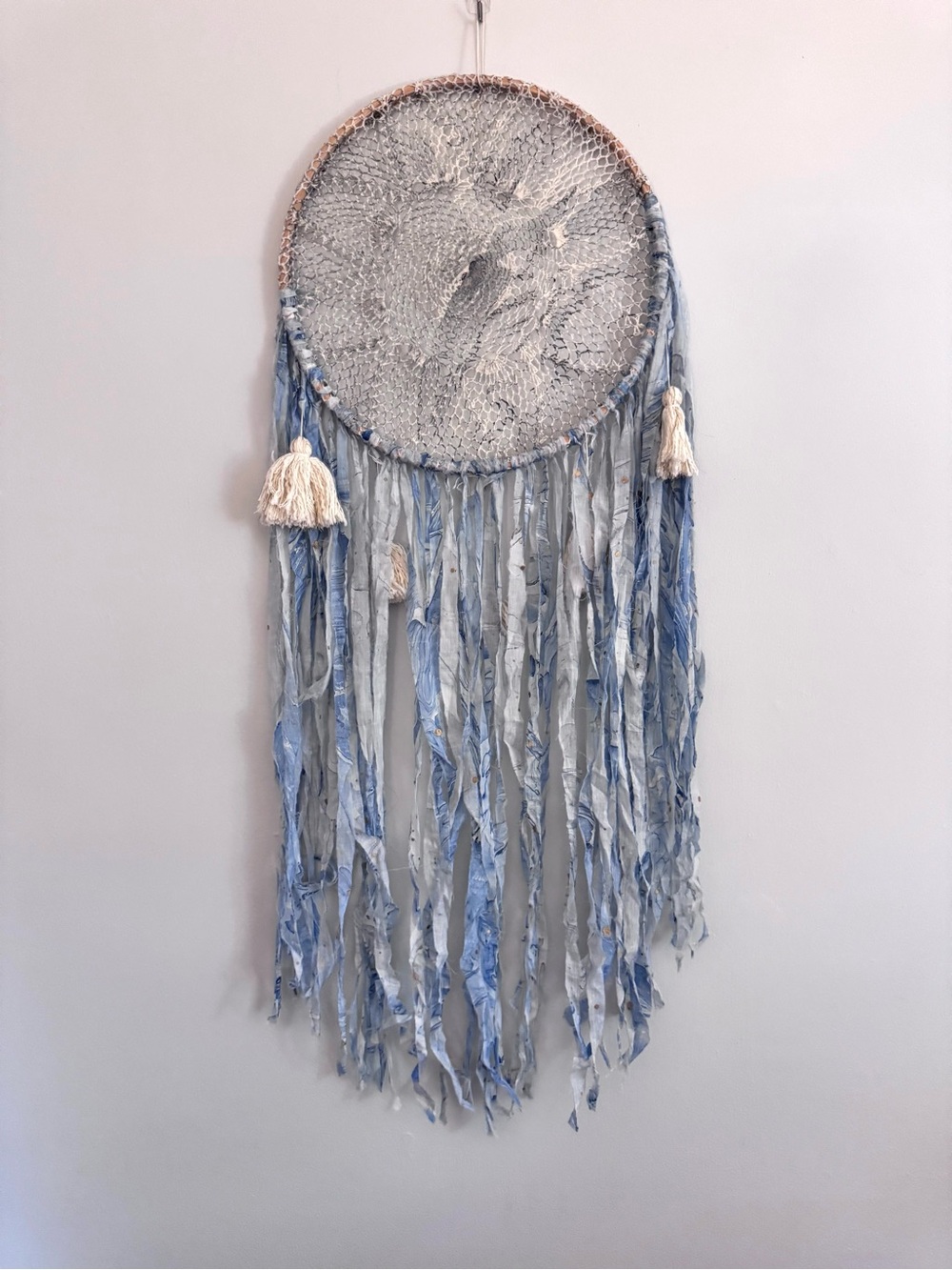 Beautiful Blue & Cream Boho Dreamcatcher Wall Hanging 14” diameter